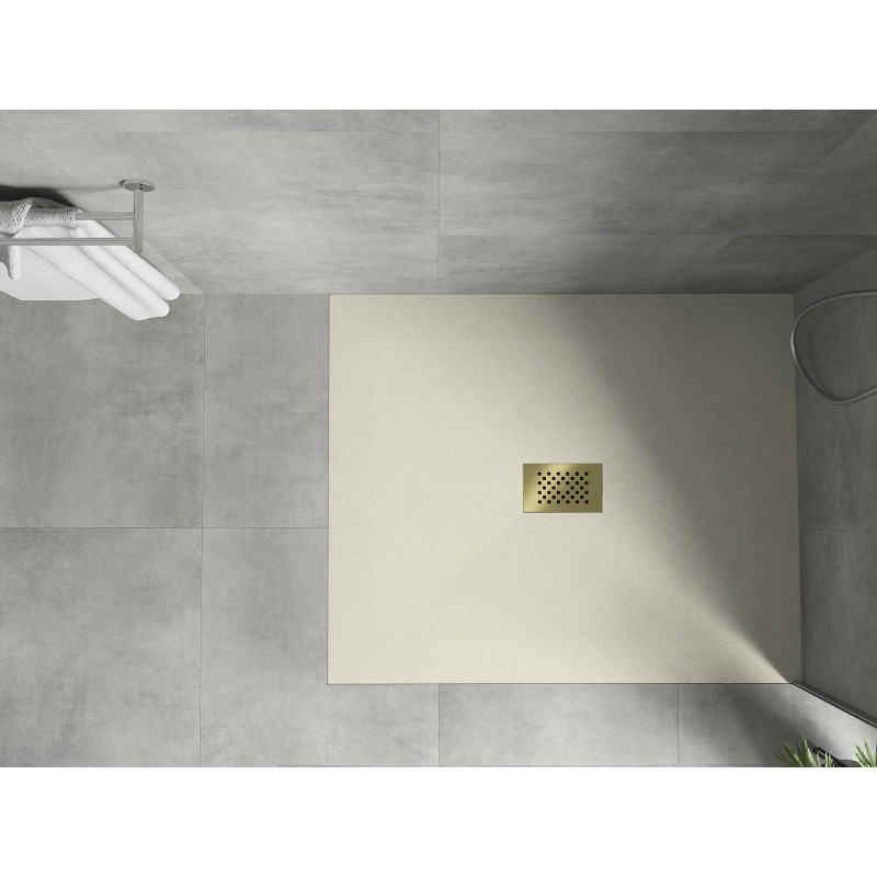Mexen Hugo rechteckige Duschwanne SMC 120 x 100 cm, beige, Abdeckung gold - 42691012-G