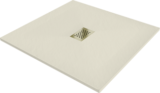 Mexen Hugo quadratische Duschwanne SMC 100 x 100 cm, beige, Abdeckung gold - 42691010-G