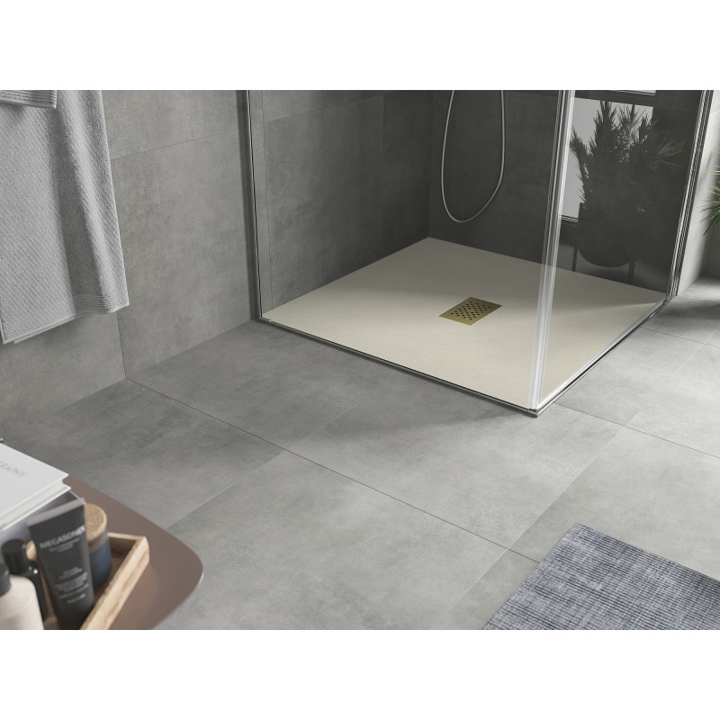 Mexen Hugo quadratische Duschwanne SMC 100 x 100 cm, beige, Abdeckung gold - 42691010-G