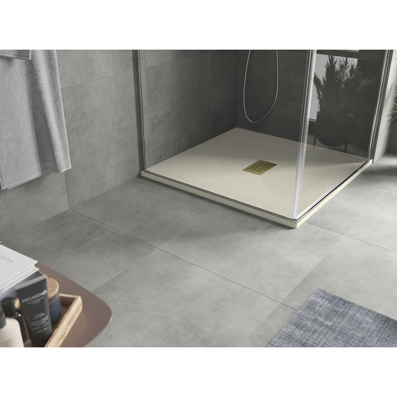 Mexen Hugo quadratische Duschwanne SMC 100 x 100 cm, beige, Abdeckung gold - 42691010-G
