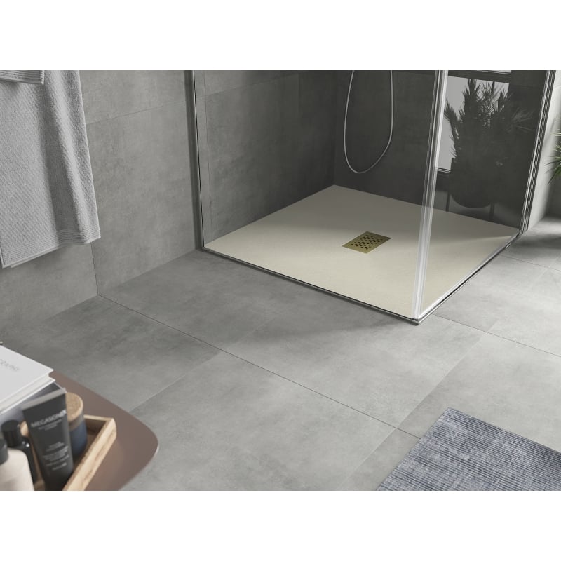 Mexen Hugo Quadratische Duschwanne SMC 80 x 80 cm, beige, goldene Abdeckung - 42698080-G