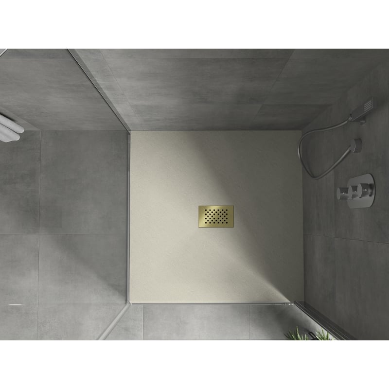 Mexen Hugo quadratische Duschwanne SMC 90 x 90 cm, beige, Abdeckung Gold - 42699090-G