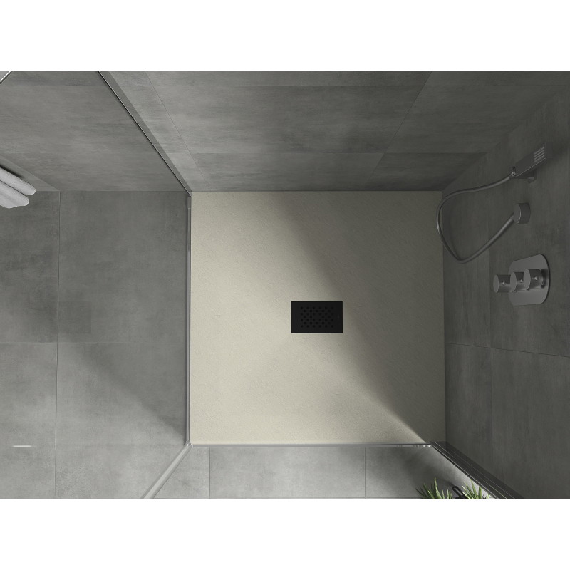 Mexen Hugo quadratische Duschwanne SMC 100 x 100 cm, beige, schwarze Abdeckung - 42691010-B