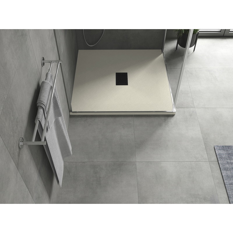 Mexen Hugo quadratische Duschwanne SMC 100 x 100 cm, beige, schwarze Abdeckung - 42691010-B