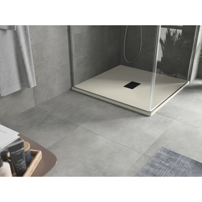 Mexen Hugo Quadratische Duschwanne SMC 90 x 90 cm, beige, schwarze Abdeckung - 42699090-B