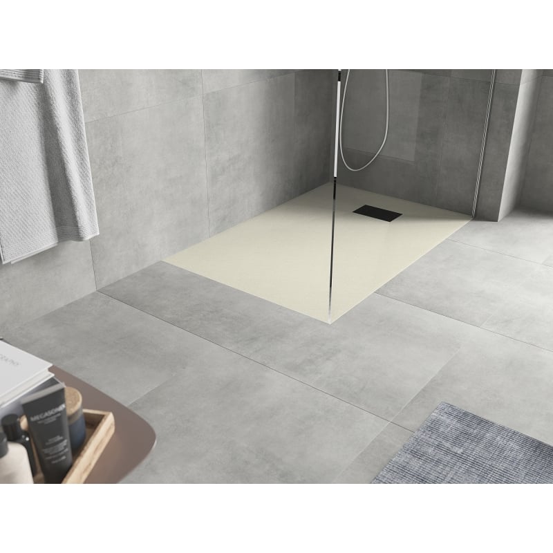 Mexen Hugo Rechteckige Duschwanne SMC 100 x 70 cm, beige, schwarze Abdeckung - 42697010-B