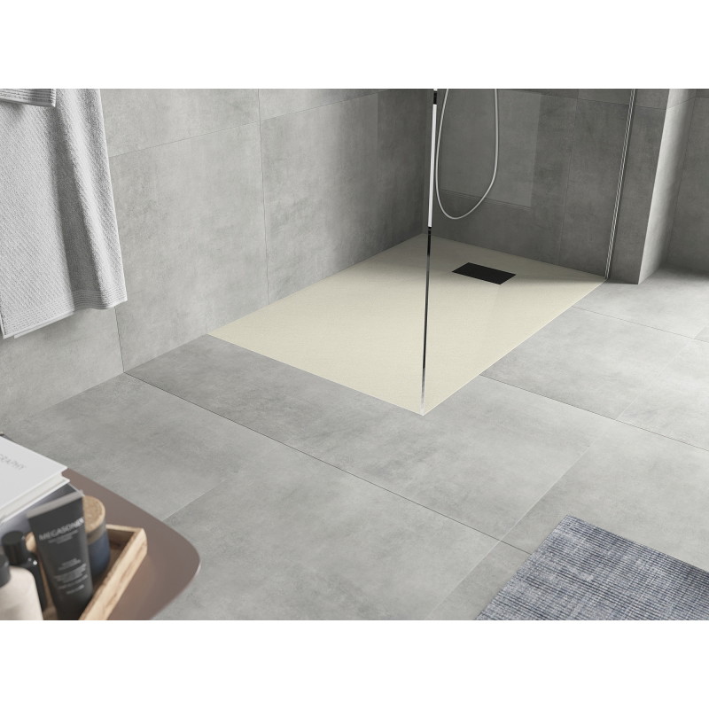 Mexen Hugo rechteckige Duschwanne SMC 100 x 90 cm, beige, schwarze Abdeckung - 42699010-B