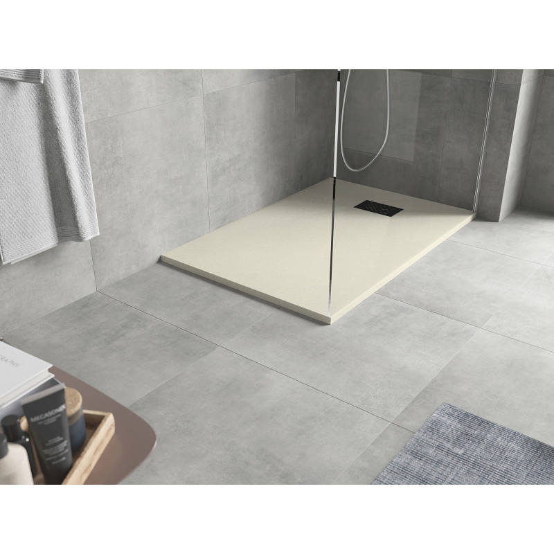 Mexen Hugo rechteckige Duschwanne SMC 100 x 90 cm, beige, schwarze Abdeckung - 42699010-B
