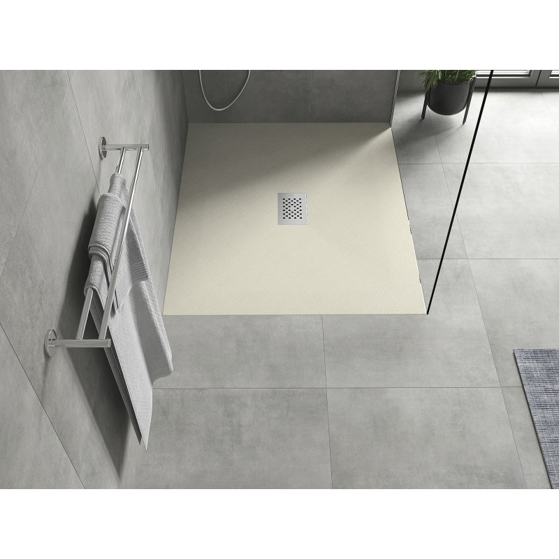 Mexen Hugo rechteckige Duschwanne SMC 120 x 100 cm, beige, Inox-Abdeckung - 42691012-X
