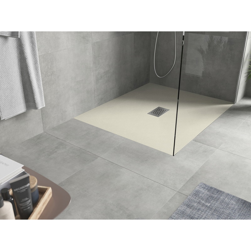 Mexen Hugo rechteckige Duschwanne SMC 120 x 100 cm, beige, Inox-Abdeckung - 42691012-X