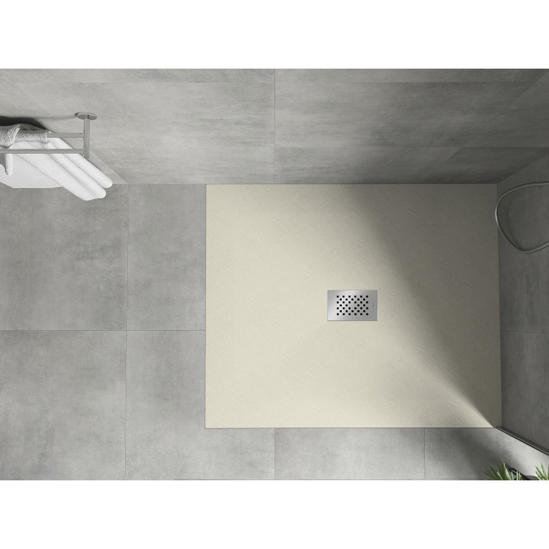 Mexen Hugo rechteckige Duschwanne SMC 120 x 100 cm, beige, Inox-Abdeckung - 42691012-X