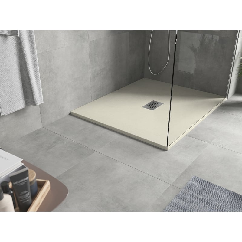 Mexen Hugo rechteckige Duschwanne SMC 120 x 100 cm, beige, Inox-Abdeckung - 42691012-X