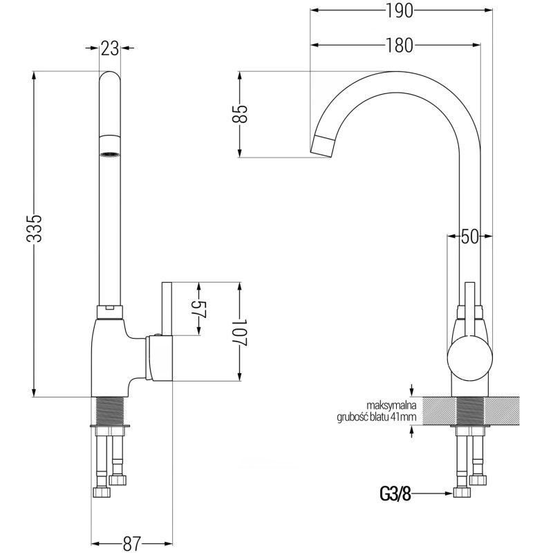 Mexen Mario Granitspüle 2-Kammern mit Küchenarmatur Telma, grau - 6504-71-670200-70-B