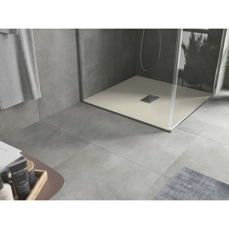 Mexen Hugo Quadratische Duschwanne SMC 80 x 80 cm, beige, Abdeckung Inox - 42698080-X
