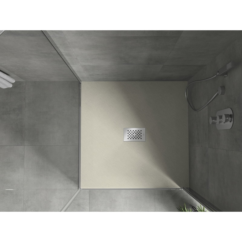 Mexen Hugo Quadratische Duschwanne SMC 80 x 80 cm, beige, Abdeckung Inox - 42698080-X