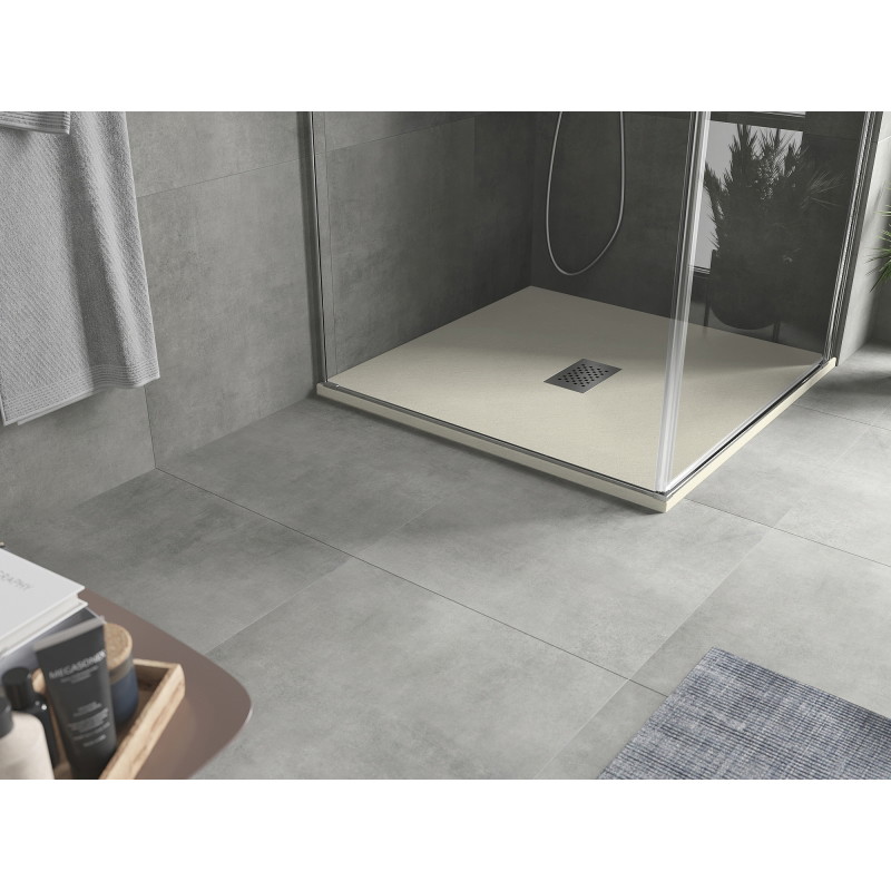 Mexen Hugo Quadratische Duschwanne SMC 80 x 80 cm, beige, Abdeckung Inox - 42698080-X