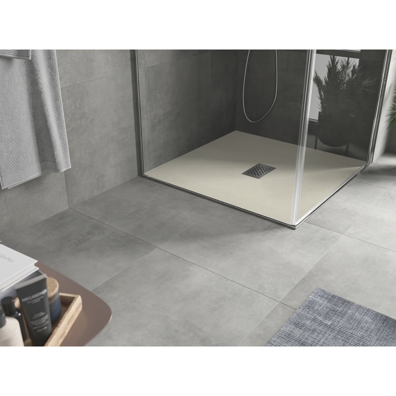 Mexen Hugo quadratische Duschwanne SMC 90 x 90 cm, beige, Abdeckung aus Inox - 42699090-X