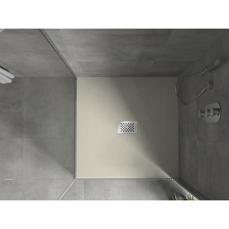 Mexen Hugo quadratische Duschwanne SMC 90 x 90 cm, beige, Abdeckung aus Inox - 42699090-X