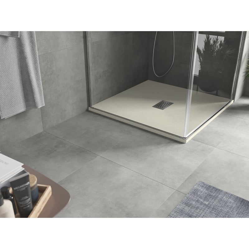 Mexen Hugo quadratische Duschwanne SMC 90 x 90 cm, beige, Abdeckung aus Inox - 42699090-X