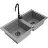 Mexen Mario 2-Kammer Granitspüle mit Küchenarmatur Telma, grau - 6504-71-670200-70-B