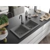 Mexen Mario 2-Kammer Granitspüle mit Küchenarmatur Telma, grau - 6504-71-670200-70-B