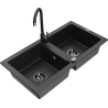 Mexen Mario 2-Kammer Granitspüle mit Küchenarmatur Telma, schwarz/silber - 6504-73-670200-70-B