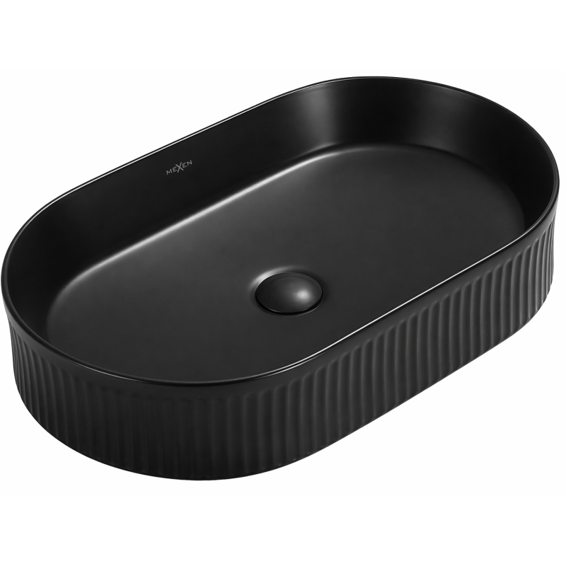 Mexen Grovo Aufsatzwaschbecken geriffelt 57 x 36 cm, schwarz matt - 22305785