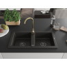 Mexen Mario Granit-Spülbecken mit 2 Kammern und Küchenarmatur Telma, schwarz/gold - 6504-75-670200-50-B