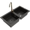 Mexen Mario 2-Kammer-GranitsSpüle mit Küchenarmatur Telma, schwarz/gold - 6504-75-670200-50-B