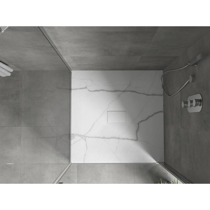 Mexen Hugo quadratische Duschwanne SMC 100 x 100 cm, weißer Stein - 42151010