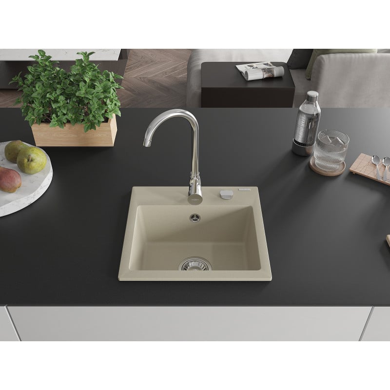 Mexen Milo Granitspüle 1-Becken mit Küchenarmatur Telma, beige - 6505-69-670200-00