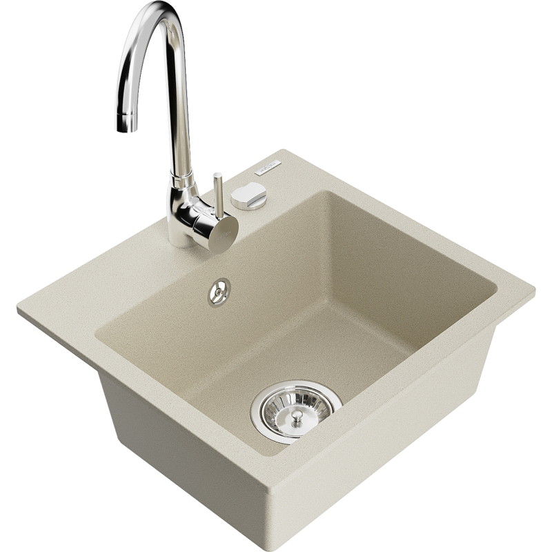 Mexen Milo granitspüle 1-becken mit Telma kÜchenarmatur, beige - 6505-69-670200-00