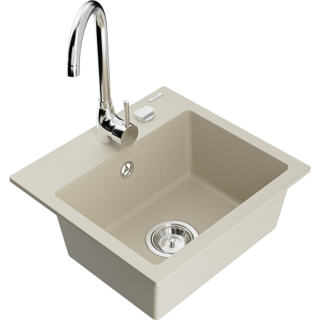 Mexen Milo Granitspüle 1-Becken mit Küchenarmatur Telma, beige - 6505-69-670200-00