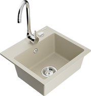 Mexen Milo Granitspüle 1-Becken mit Küchenarmatur Telma, beige - 6505-69-670200-00