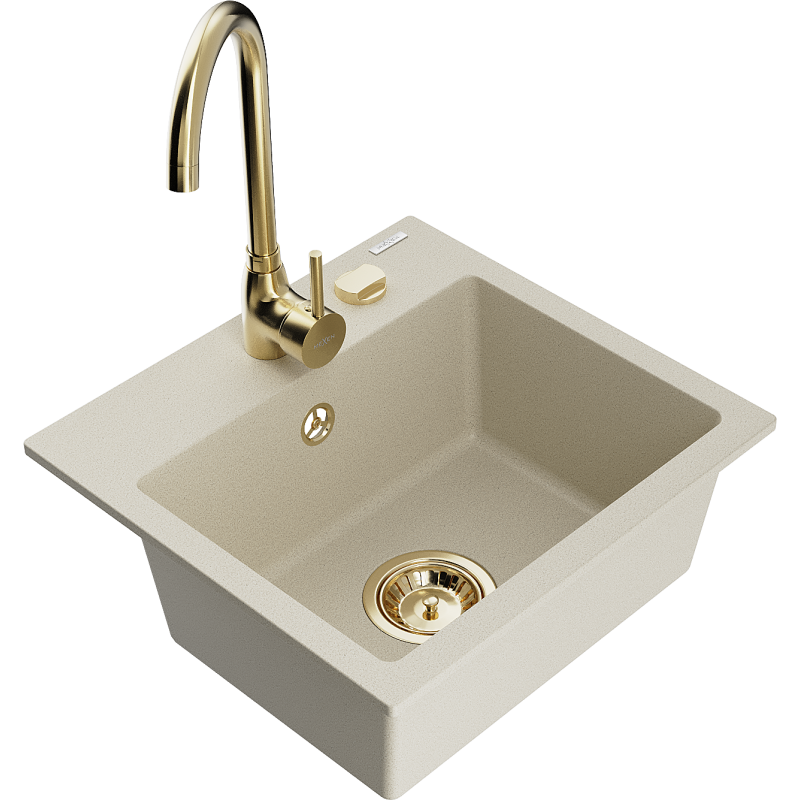 Mexen Milo Granitspüle 1-beckig mit Küchenarmatur Telma, beige - 6505-69-670200-50