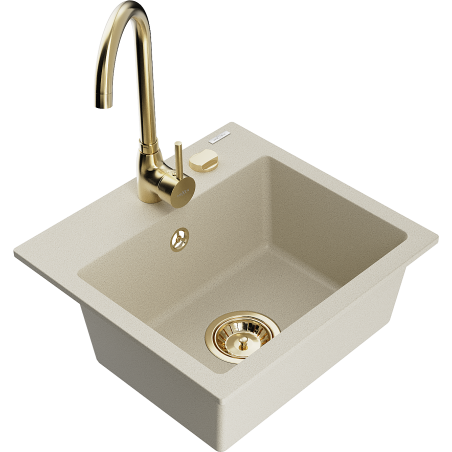 Mexen Milo Granitspüle 1-beckig mit Küchenarmatur Telma, beige - 6505-69-670200-50