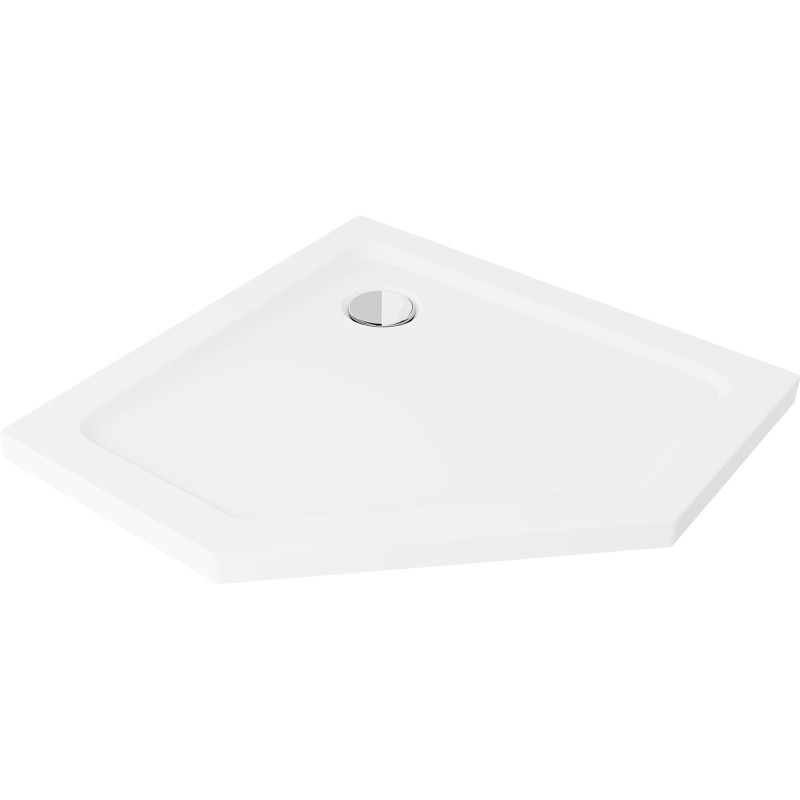 Mexen Flat fünfeckige Duschwanne Slim 80 x 80 cm, weiß, Siphon Chrom - 41P108080