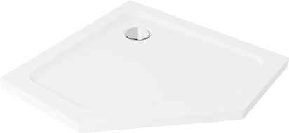Mexen Flat fünfeckige Duschwanne Slim 80 x 80 cm, weiß, Siphon Chrom - 41P108080