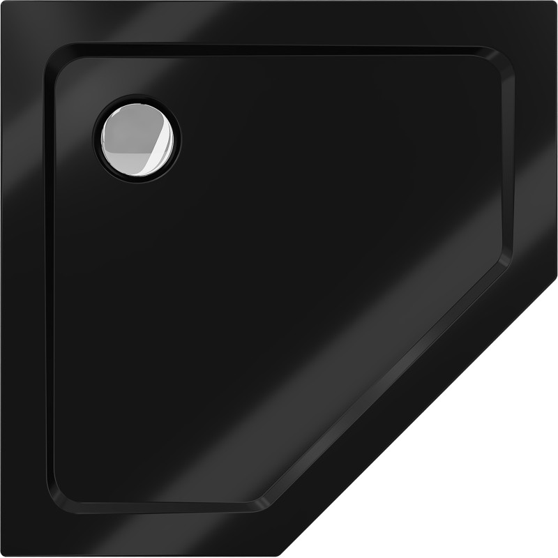 Mexen Flat fünfeckige Slim-Duschwanne 90 x 90 cm, schwarz, Abfluss Chrom - 41P709090