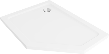 Mexen Flat fünfeckige Slim-Duschwanne links 100 x 80 cm, weiß, Siphon chrom - 41P108010L