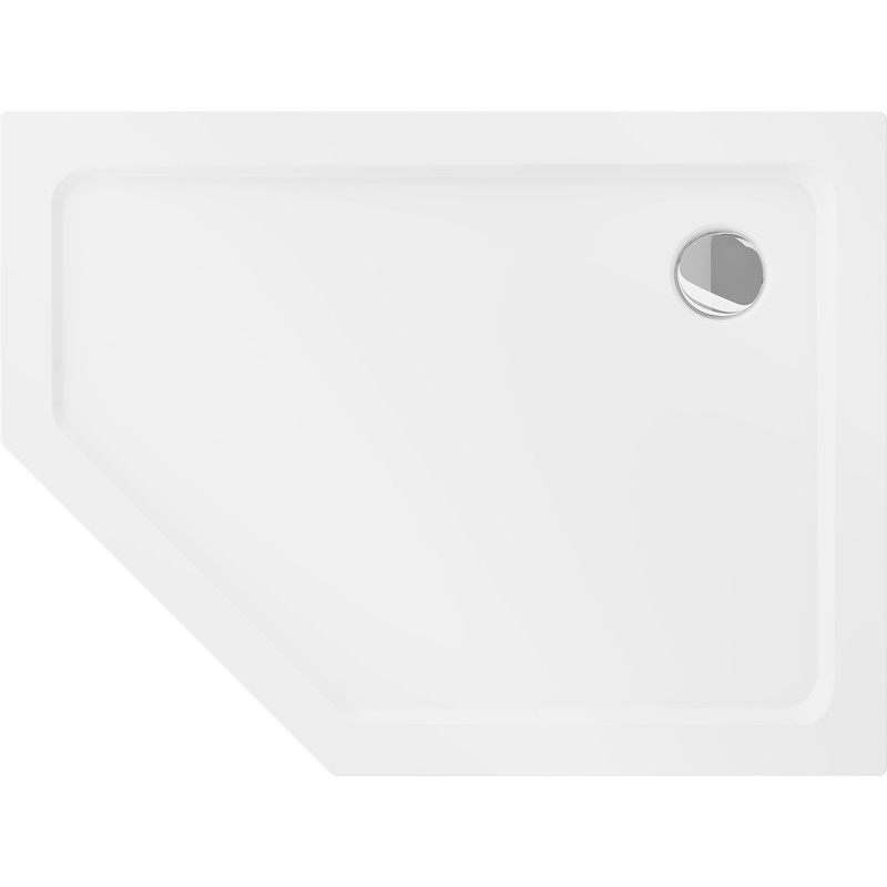 Mexen Flat Pentagonale, flache Duschwanne, rechts, 100 x 80 cm, weiß, Chrom-Siphon - 41P108010R