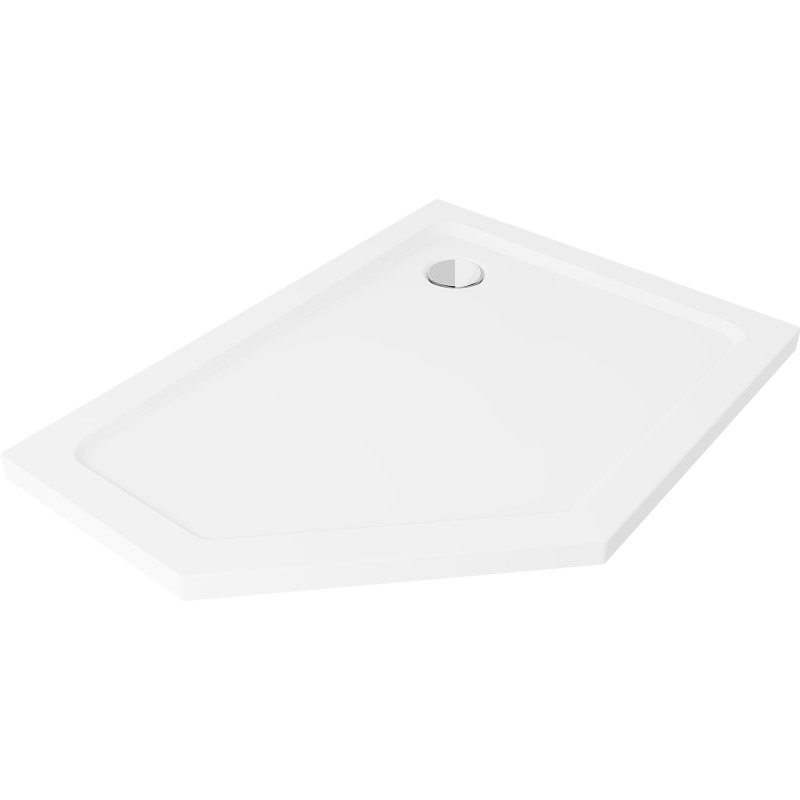Mexen Flat Pentagonale, flache Duschwanne, rechts, 100 x 80 cm, weiß, Chrom-Siphon - 41P108010R