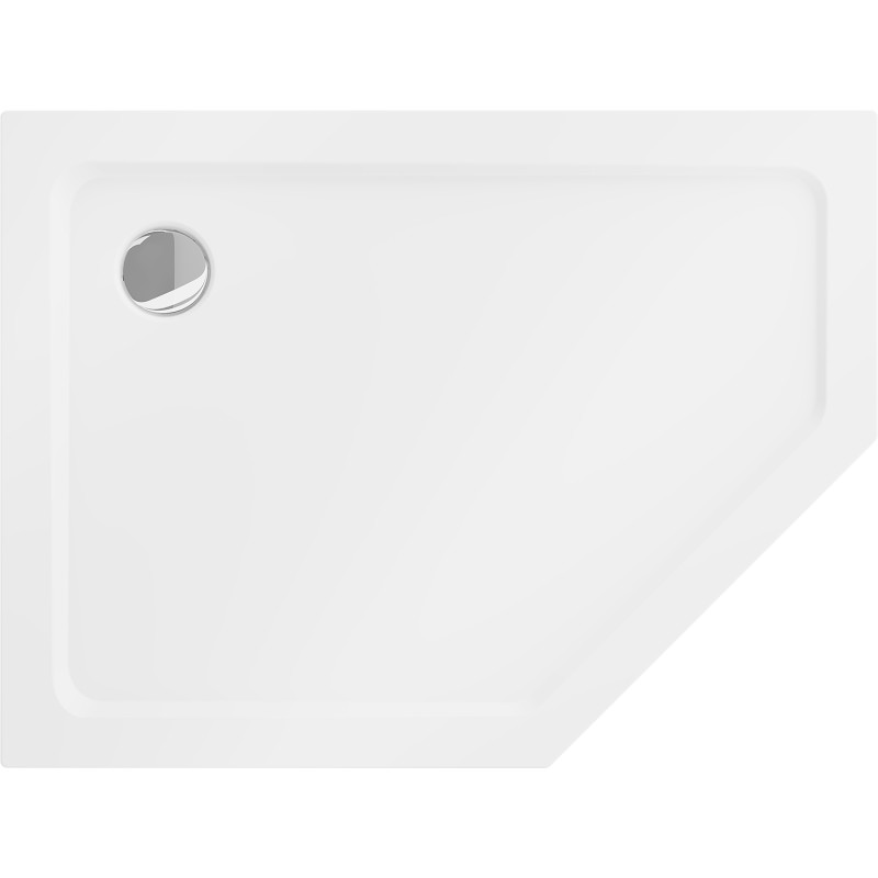Mexen Flat Fünfeck-Duschwanne Slim Links 100 x 90 cm, Weiß, Siphon Chrom - 41P109010L