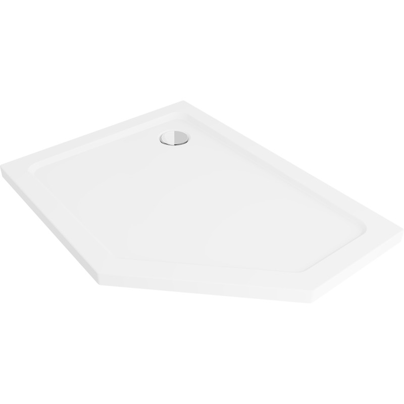 Mexen Flat Fünfeck-Duschwanne Slim Links 100 x 90 cm, Weiß, Siphon Chrom - 41P109010L
