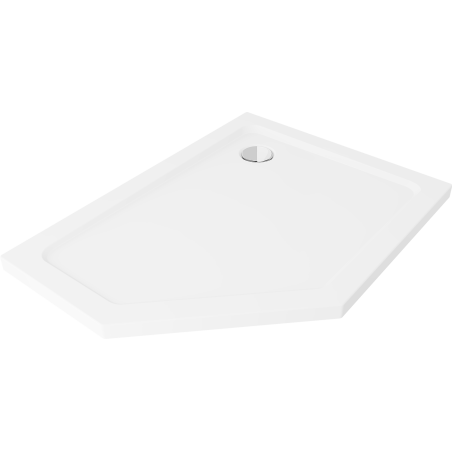 Mexen Flat Fünfeckige Slim-Duschwanne rechts 100 x 90 cm, weiß, Siphon chrom - 41P109010R