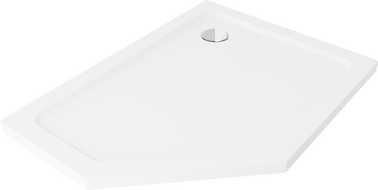 Mexen Flat Fünfeckige Slim-Duschwanne rechts 100 x 90 cm, weiß, Siphon chrom - 41P109010R