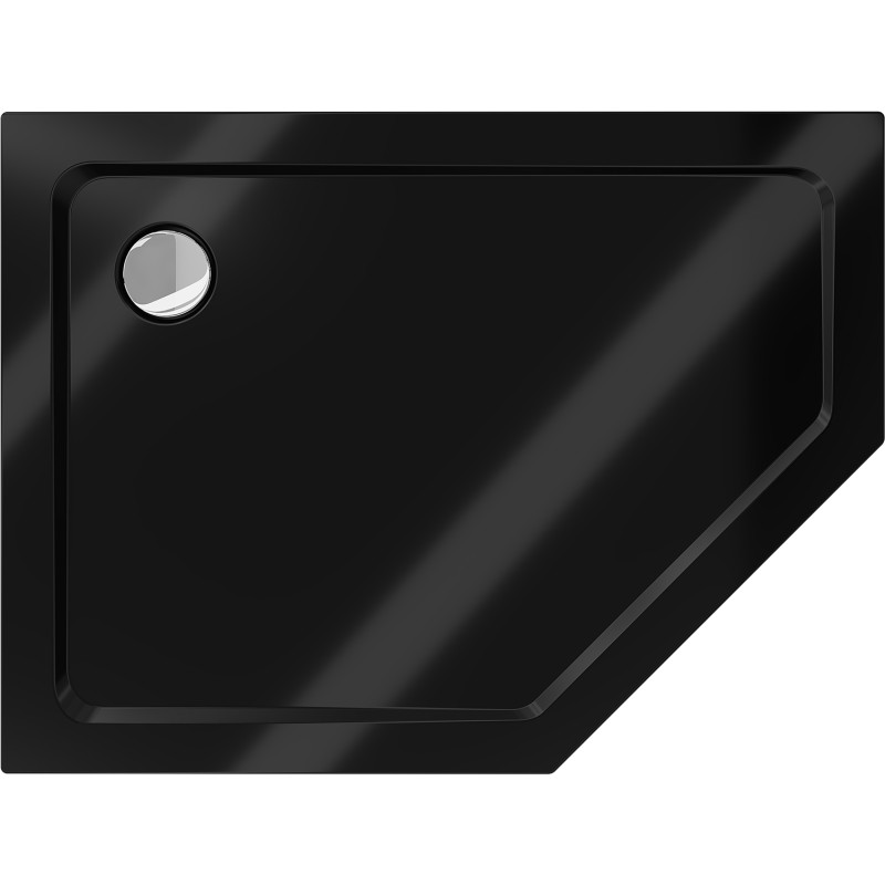 Mexen Flat fünfeckige Duschwanne Slim Links 90 x 80 cm, schwarz, Ablaufgarnitur chrom - 41P708090L