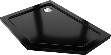 Mexen Flat fünfeckige Duschwanne Slim Links 90 x 80 cm, schwarz, Ablaufgarnitur chrom - 41P708090L