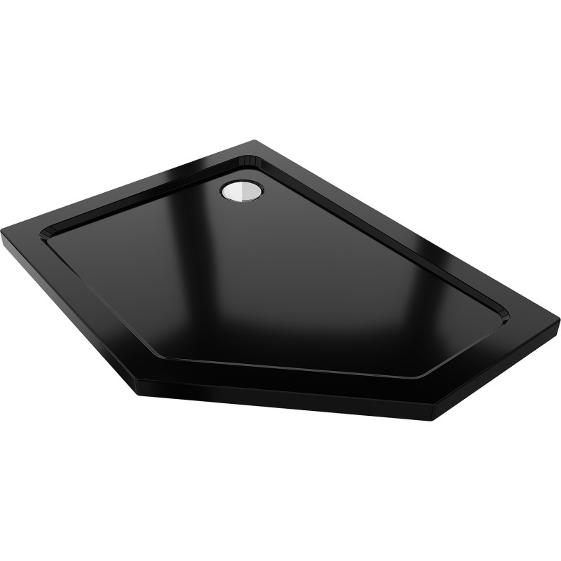 Mexen Flat Fünfeck-Duschwanne Slim Links 100 x 90 cm, Schwarz, Siphon Chrom - 41P709010L