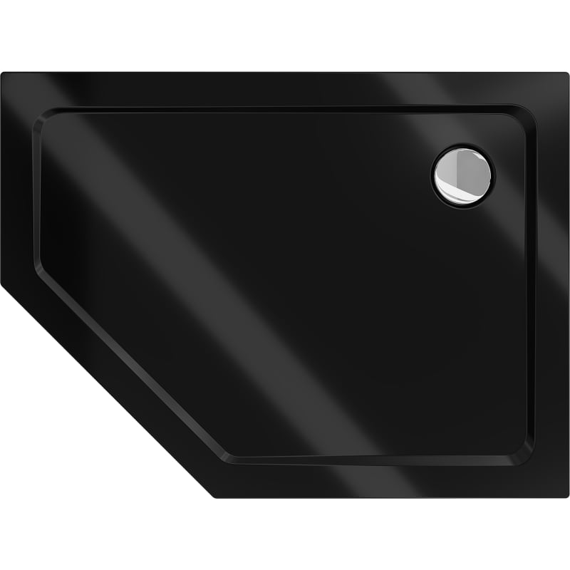 Mexen Flat fünfeckige Duschwanne Slim rechts 100 x 90 cm, schwarz, Siphon chrom - 41P709010R